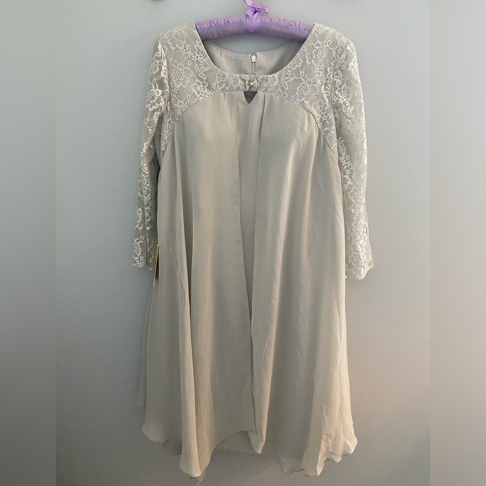 Elegant Lace Sleeve Dress in Gray